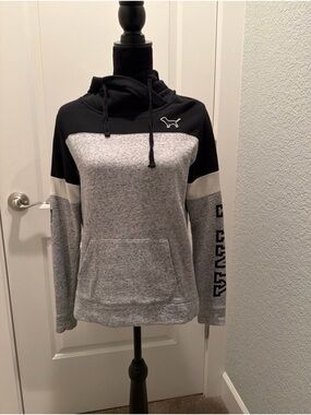 PINK Victoria's Secret Black, Heather Gray & Cream Colorblock Cowl Pullover